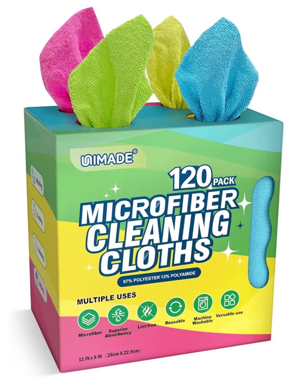120-Pack Microfiber Cleaning Cloths - Multicolor
